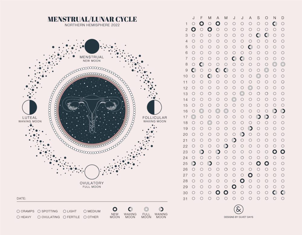 Designs By Duvet Days_8.5x11_My Menstrual-Lunar Cycle Tracking Sheet_2022 Preview