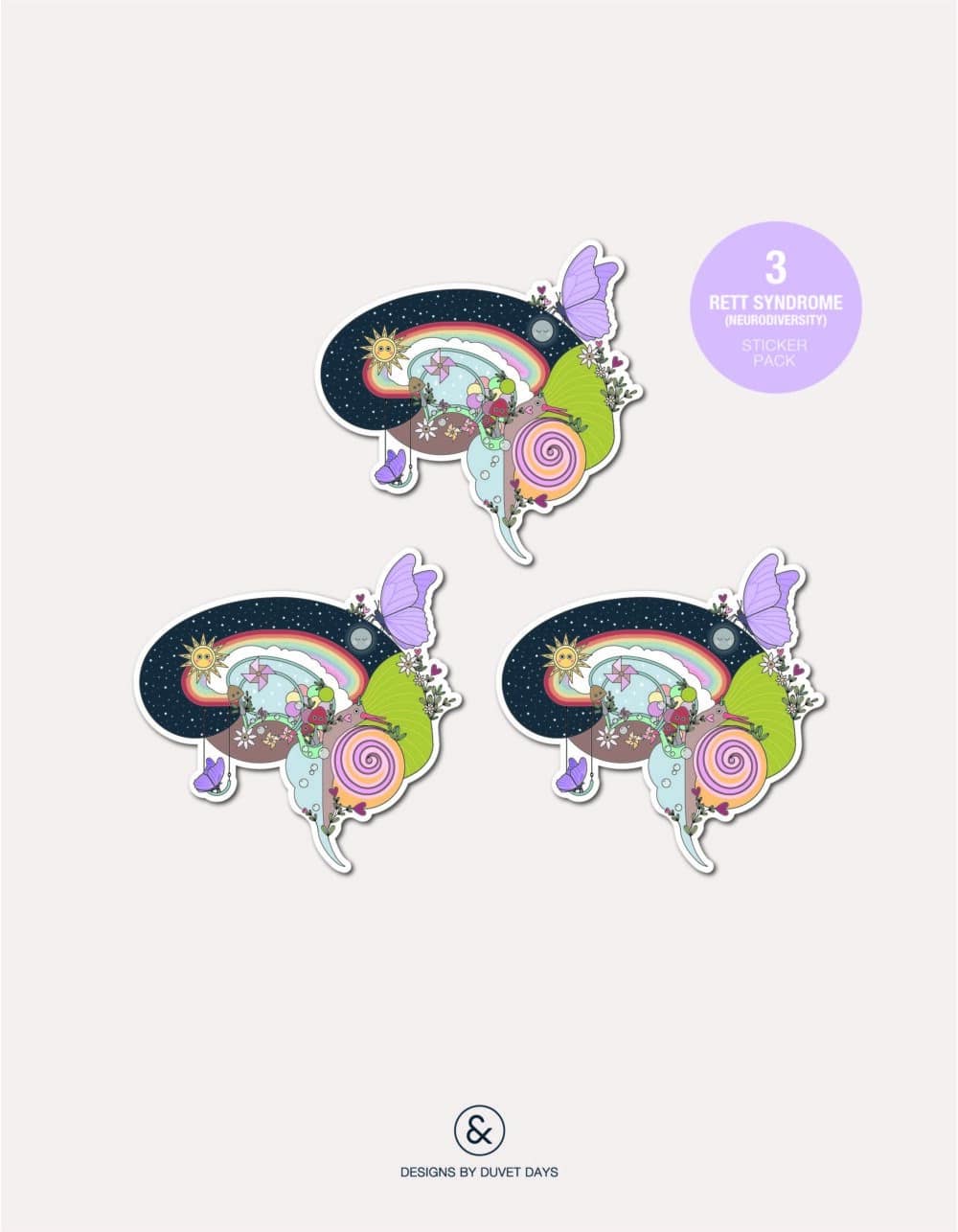 Designs By Duvet Days_3 Pack Stickers_Rett Syndrome